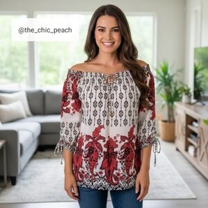 Elegant Dark Pink & Black Paisley Women's Blouse – Size L-XL 🩷